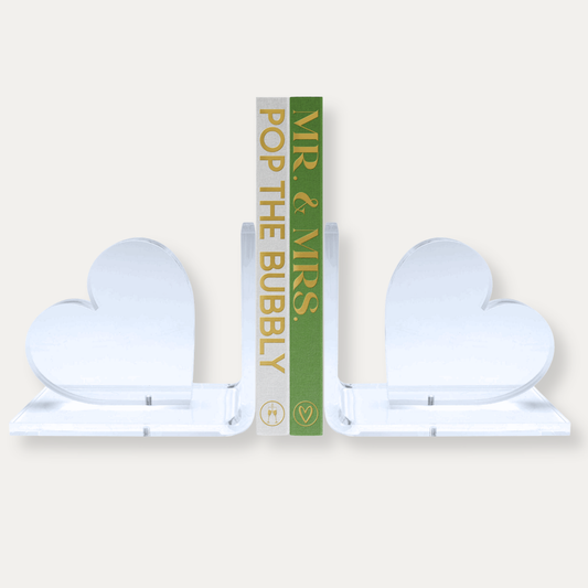 Clear Heart Acrylic Bookends